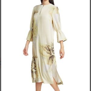 Adessa Graphic Flower Midi Shirt Dress In Big Rose Yellow